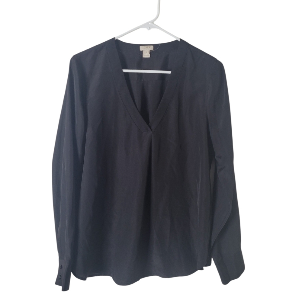 J Crew Black V Neck Long Sleeve Blouse